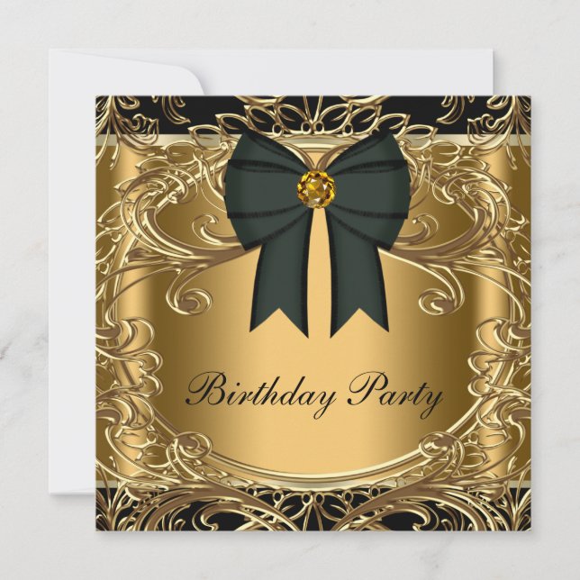 Elegant Black and Gold Birthday Party Invitations (Front)