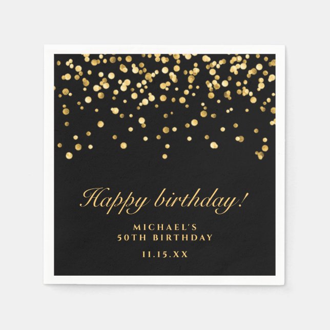 Elegant Black And Gold Birthday Party  Napkins (Front)
