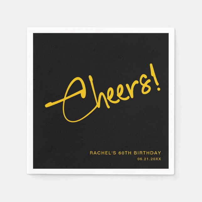 Elegant Black and Gold Birthday Party Napkins (Front)
