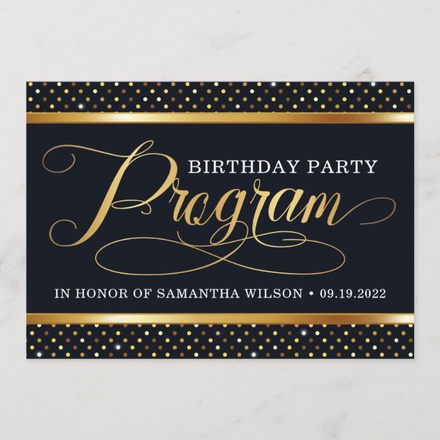 Elegant Black And Gold Birthday Party Program | Zazzle