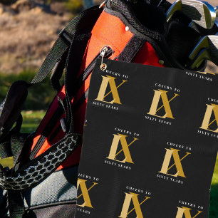 Elegant Black and Gold Birthday Pattern Golf Towel