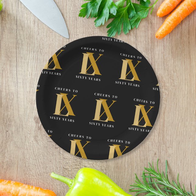 Elegant Black and Gold Birthday Pattern Paper Plates (Creator Uploaded)