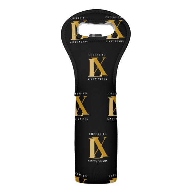 Elegant Black and Gold Birthday Pattern Wine Bag (Front)
