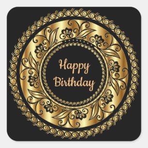 Elegant Black and Gold Birthday Square Sticker