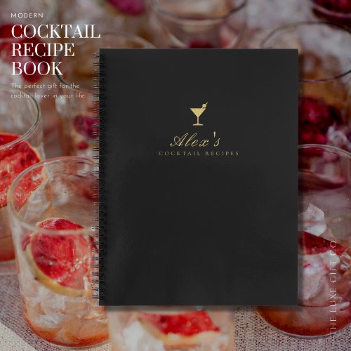 Elegant Black and Gold Black Cocktail Recipe Book