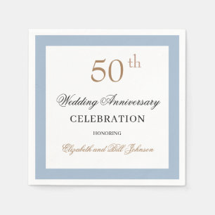 Elegant Black and Gold Blue Anniversary Napkins