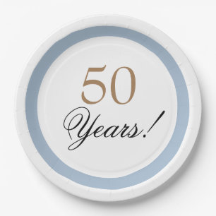 Elegant Black and Gold Blue Anniversary Paper Plates