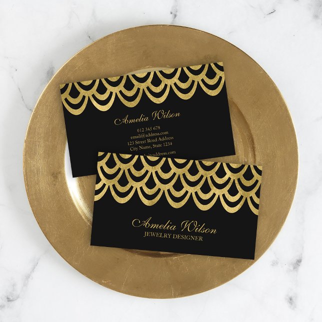 Elegant Black and Gold Bold Geometric Pattern Business Card (Creator Uploaded)