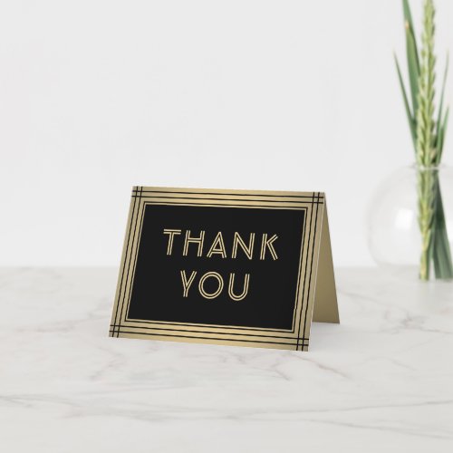 Elegant Black and Gold Border Stylish Typography Thank You Card