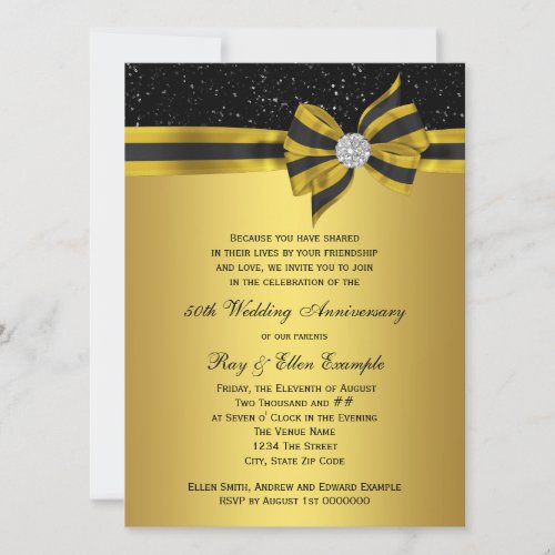 Elegant Black and Gold Bow 50th Anniversary Party Invitation