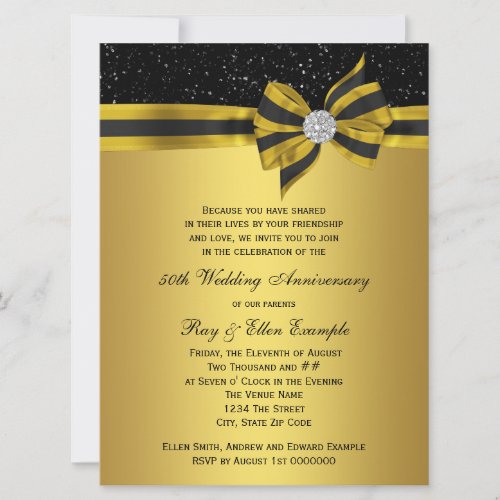 Elegant Black and Gold Bow 50th Anniversary Party Invitation