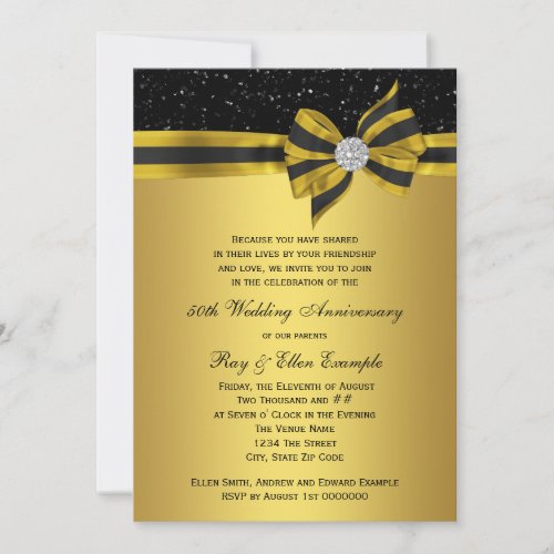 Elegant Black and Gold Bow 50th Anniversary Party Invitation