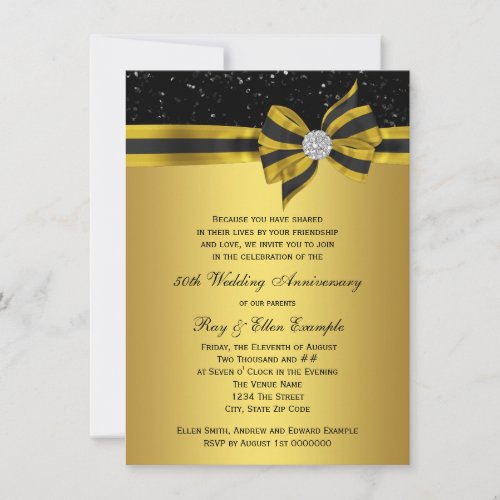 Elegant Black and Gold Bow 50th Anniversary Party Invitation