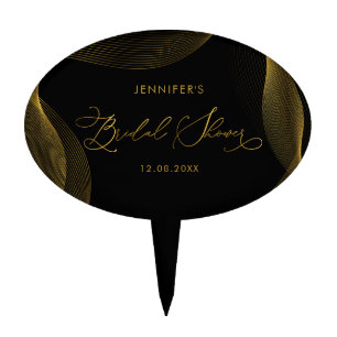 Elegant Black and Gold Bridal Shower Cake Toppers