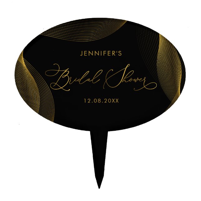 Elegant Black and Gold Bridal Shower Cake Toppers (Front)