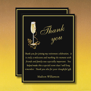 Elegant Black and Gold Budget Retirement Thank You Card