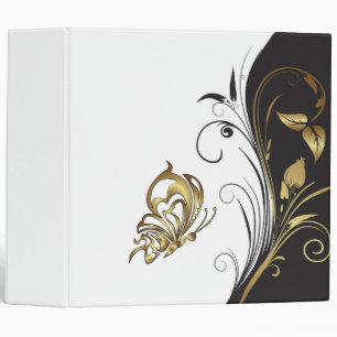 Elegant Black and Gold Butterfly Binder