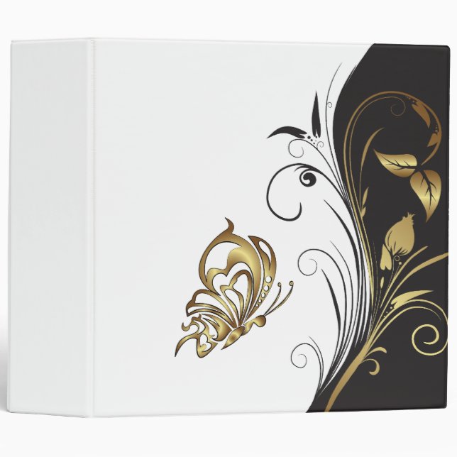 Elegant Black and Gold  Butterfly   Binder (Front/Spine)