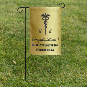 Elegant Black and Gold Caduceus Nurse Graduation Garden Flag