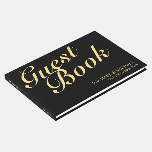 Elegant Black and Gold Calligraphy Wedding Guest Book