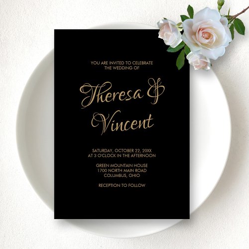 Elegant Black and Gold Calligraphy Wedding Invitation