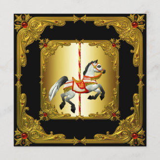 Elegant Black and Gold Carousel Horse Invitation