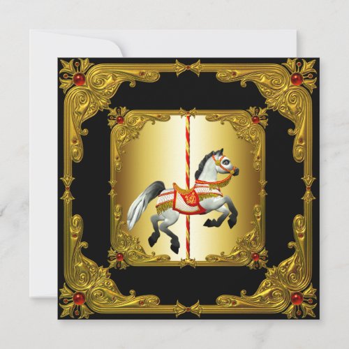 Elegant Black and Gold Carousel Horse Invitations