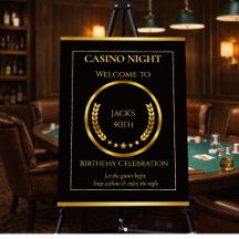 Elegant Black and Gold Casino Night Welcome Sign