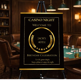 Elegant Black and Gold Casino Night Welcome Sign