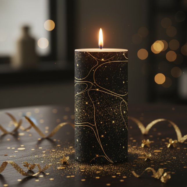 Elegant Black and Gold Celestial Abstract Pillar Candle (Creator Uploaded)