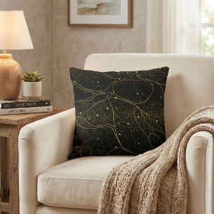 Elegant Black and Gold Celestial Abstract Throw Pillow