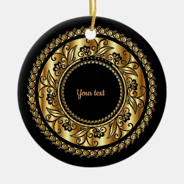 Elegant Black and Gold Ceramic Ornament (Front)