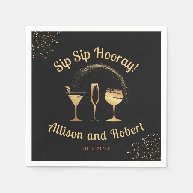Elegant Black and Gold Cheers Wedding Rehearsal  Napkins (Front)