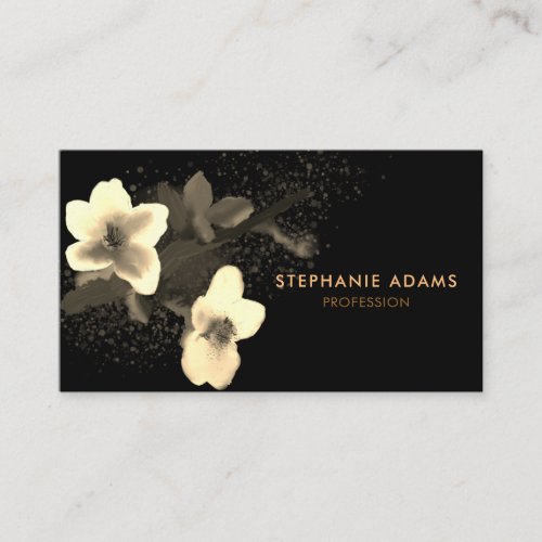 Elegant Black and Gold Cherry Blossom Business Card