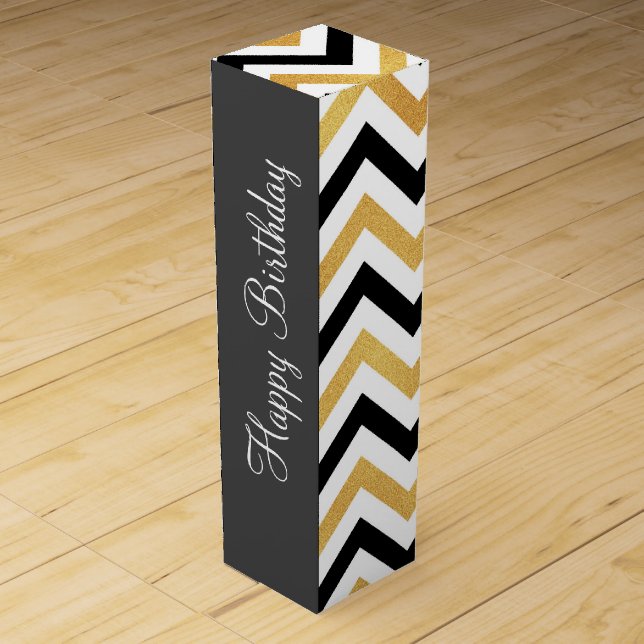 Elegant Black and Gold Chevron Wine Gift Box (Front)
