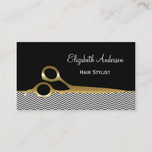 Elegant Black and Gold Chevrons Hair Salon Business Card