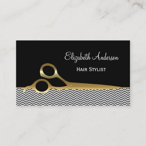Elegant Black and Gold Chevrons Hair Salon Business Card Template