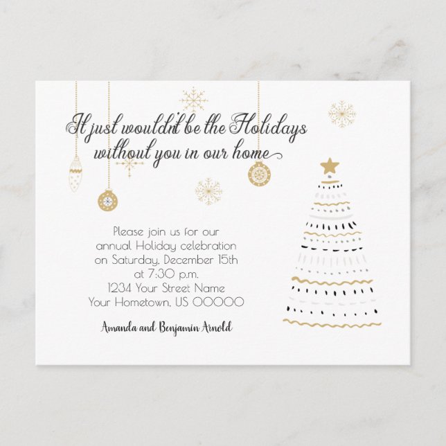 Elegant Black and Gold Christmas Holiday Party Postcard (Front)