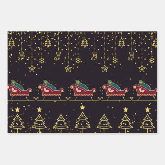 Elegant black and gold Christmas ornaments Wrapping Paper Sheets