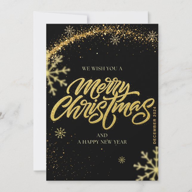 Elegant Black and Gold Christmas Snowflake Card (Front)