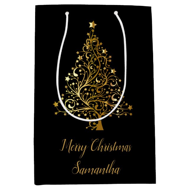 Elegant Black And Gold Christmas Tree Gift Bag (Front)