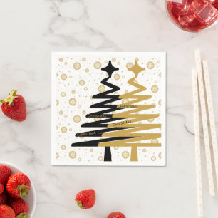 elegant black and gold christmas trees napkins
