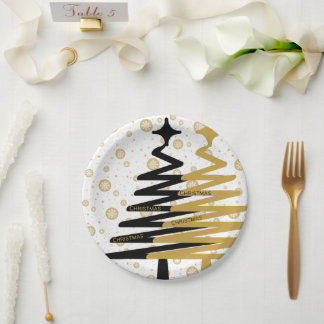 elegant black and gold christmas trees paper plates