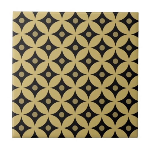 Elegant Black and Gold Circle Polka Dots Pattern Tile