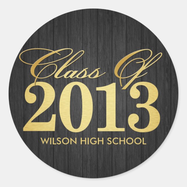 Elegant Black and Gold Class of 2013 Classic Round Sticker (Front)