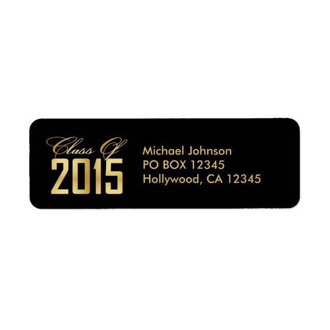 Elegant Black and Gold Class of 2015 Label (Front)