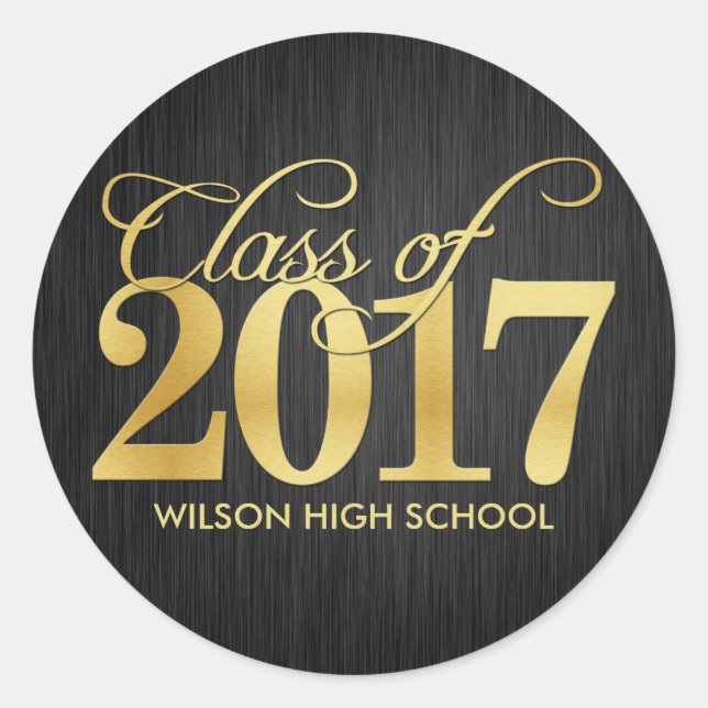Elegant black and gold Class of 2017 Classic Round Sticker (Front)