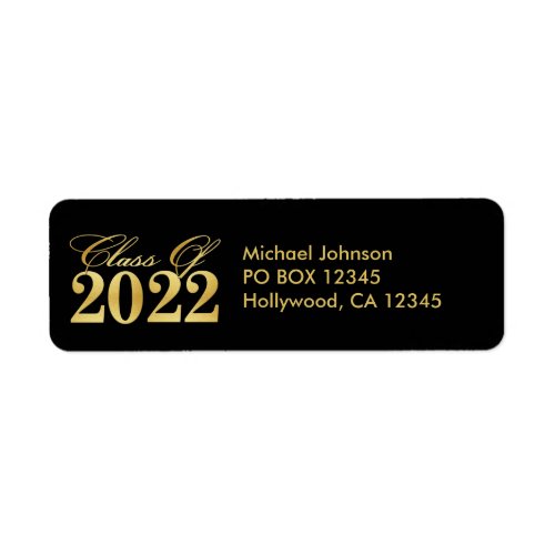 Elegant Black and Gold Class of 2022 Label