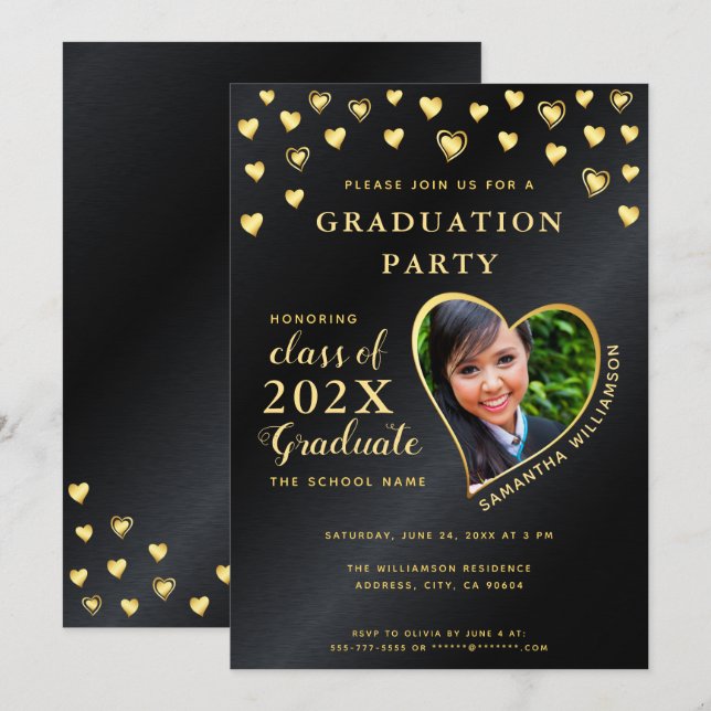 Elegant Black and Gold Class of 2026 Graduation Invitation (Front/Back)