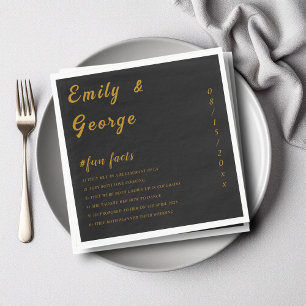 Elegant Black And Gold Classy Fun Facts Wedding Napkins